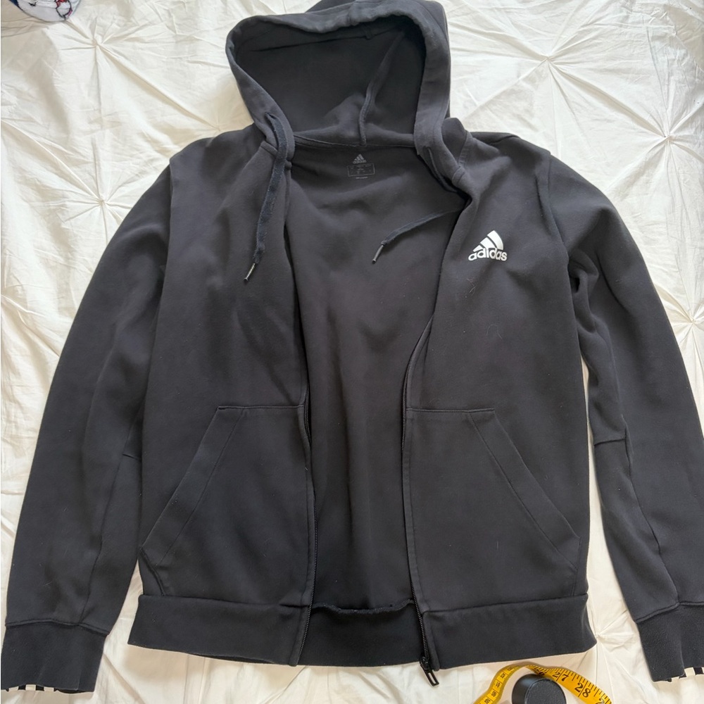 adidas Black Zip-Up Hoodie with White Logo